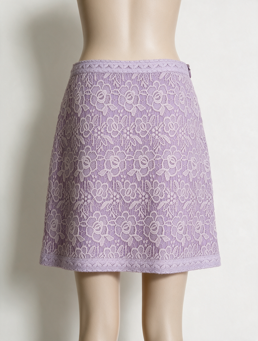 Edward Achour Paris - Rok - paars, kant met bloemenpatroon, gevoerd - L