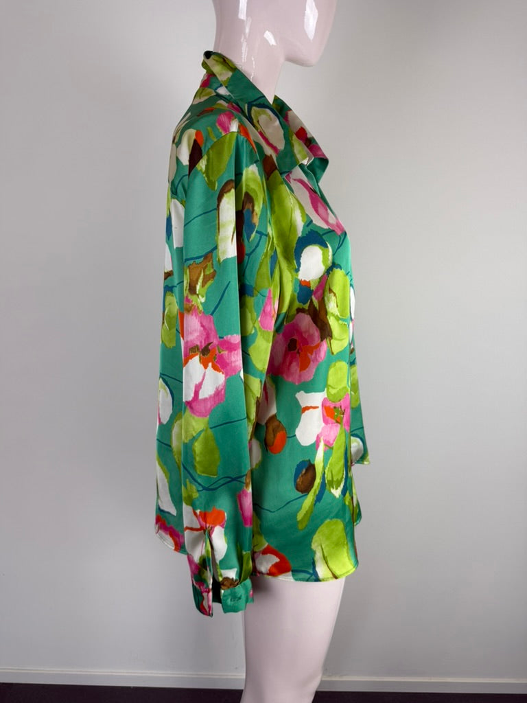 ZARA - Blouse - abstracte bloemenprint, meerkleurig, knoopsluiting - XL