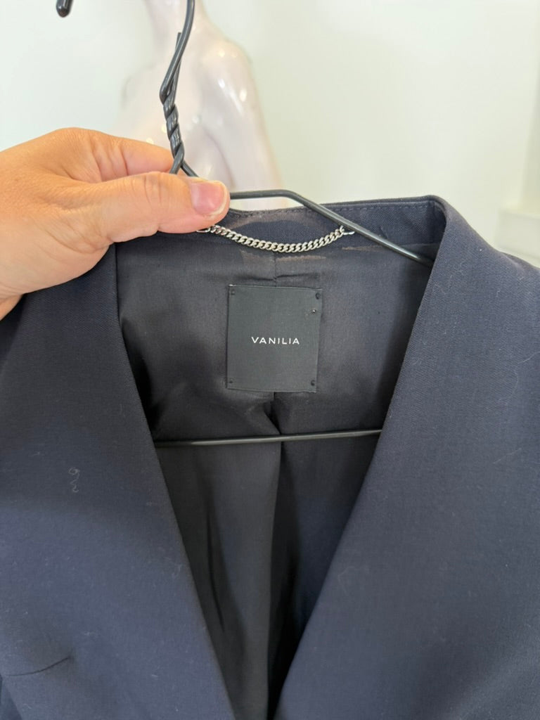 Vanilia - Blazer - blauw, V-hals, strikceintuur - S