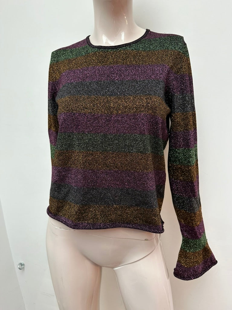ZARA KNIT - Trui - gestreept, paars-groen-zwart-goud, glitterdetail - L