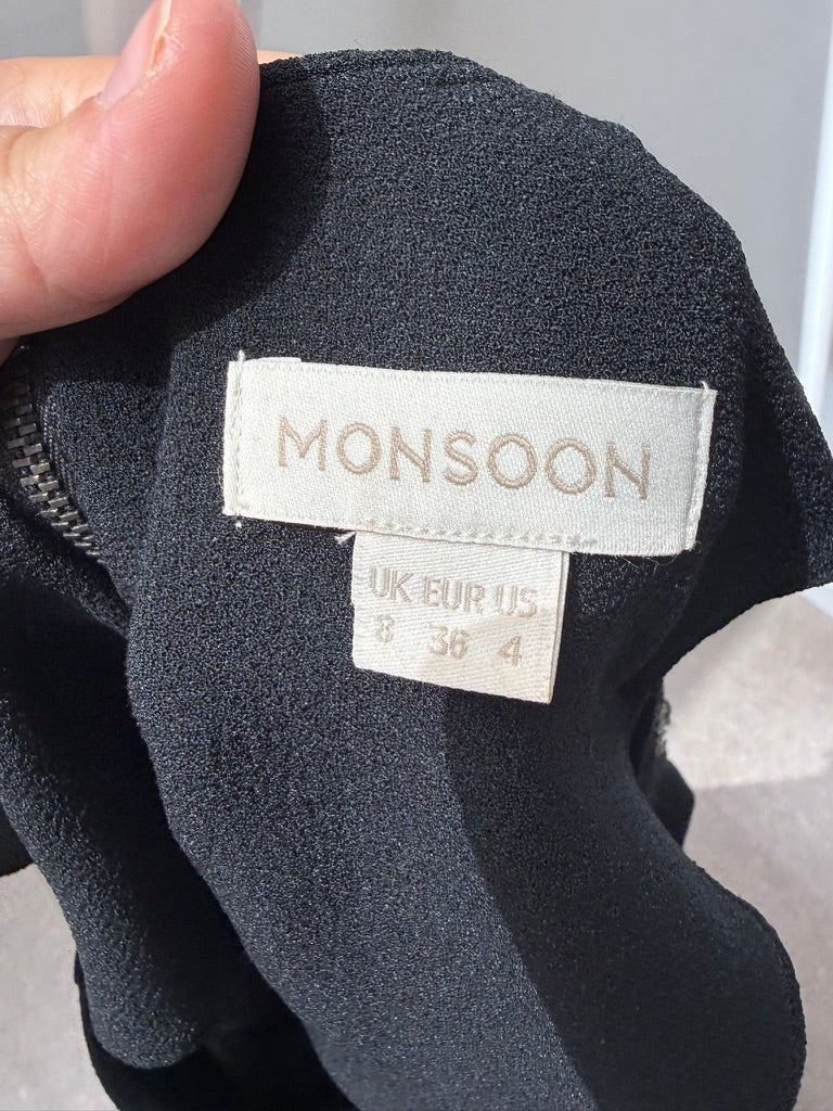Monsoon - Jurk - zwart, kraaltjes en lovertjes, kanten zoom - maat 36