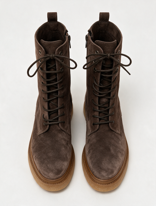 Capobella Enkellaarsjes - bruin suède, vetersluiting, halfhoog - 36