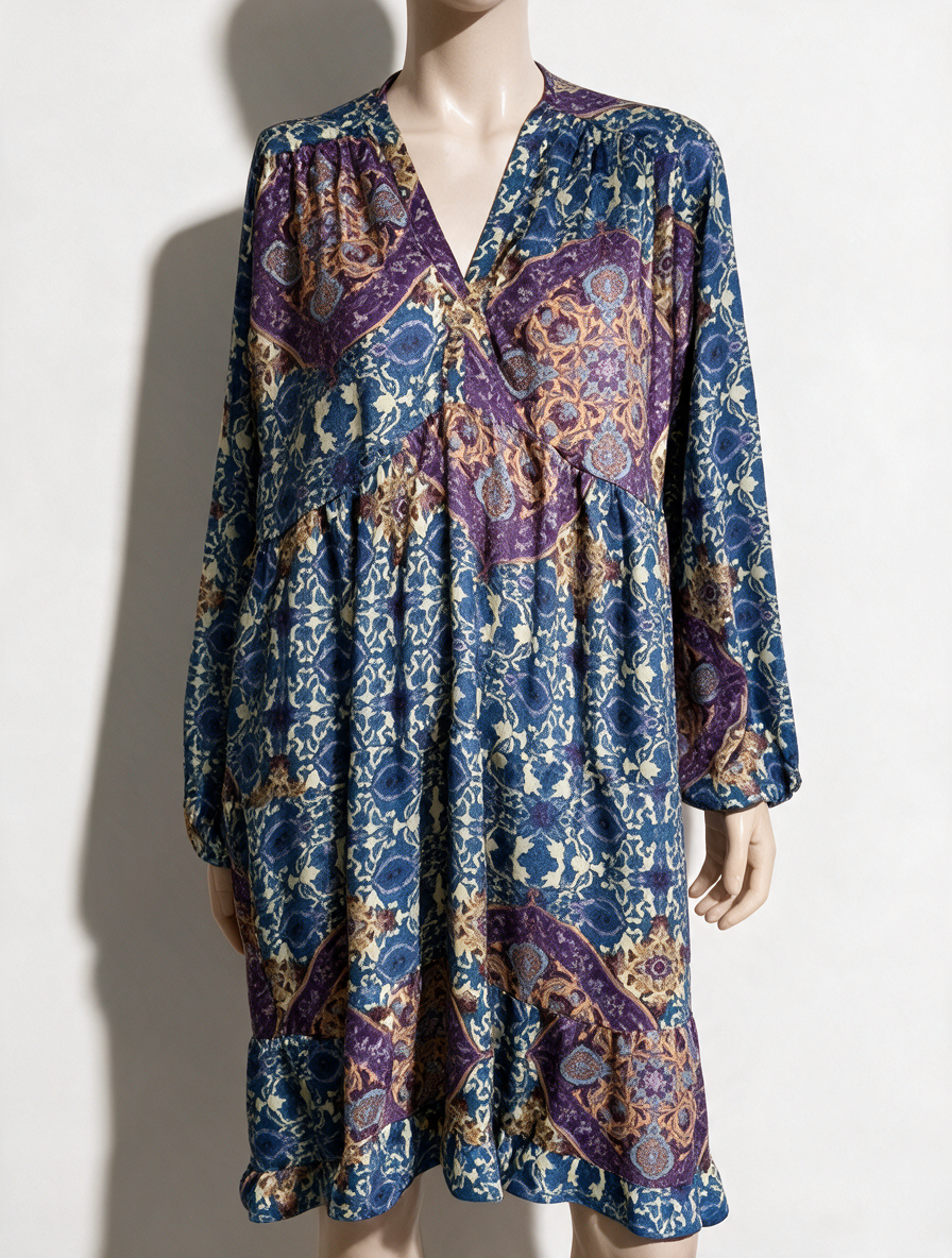 GOLD & SILVER - Jurk - meerkleurig, paisley- en bloemenprint, V-hals Taille Unique