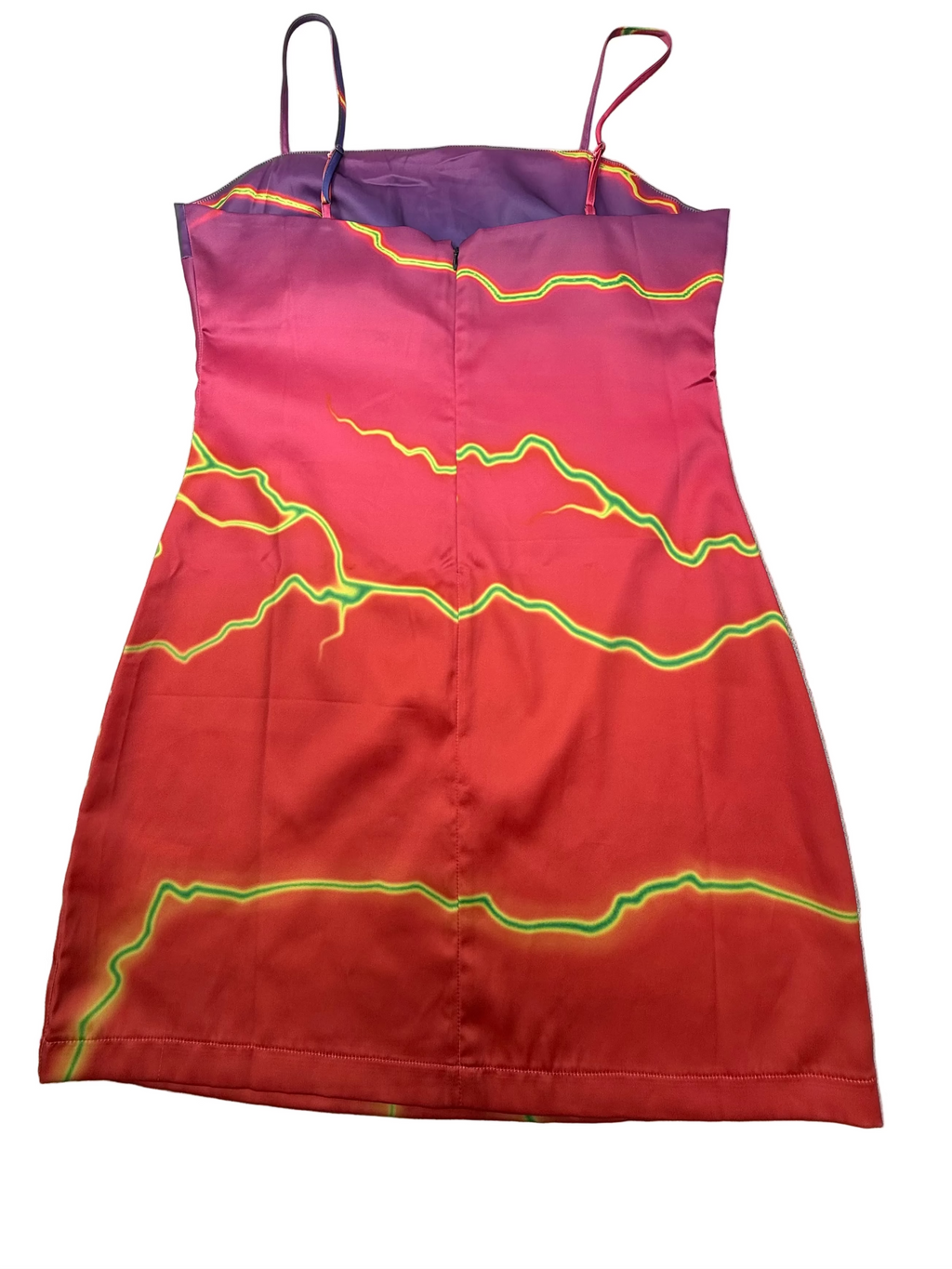 Daily Paper satin slip dress / jurkje paars rood bliksem print maat L