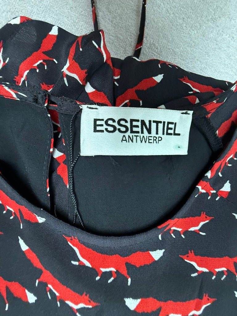 Essentiel Antwerp jurk met vossenprint maat 36 – speelse designer jurk in zwart en rood