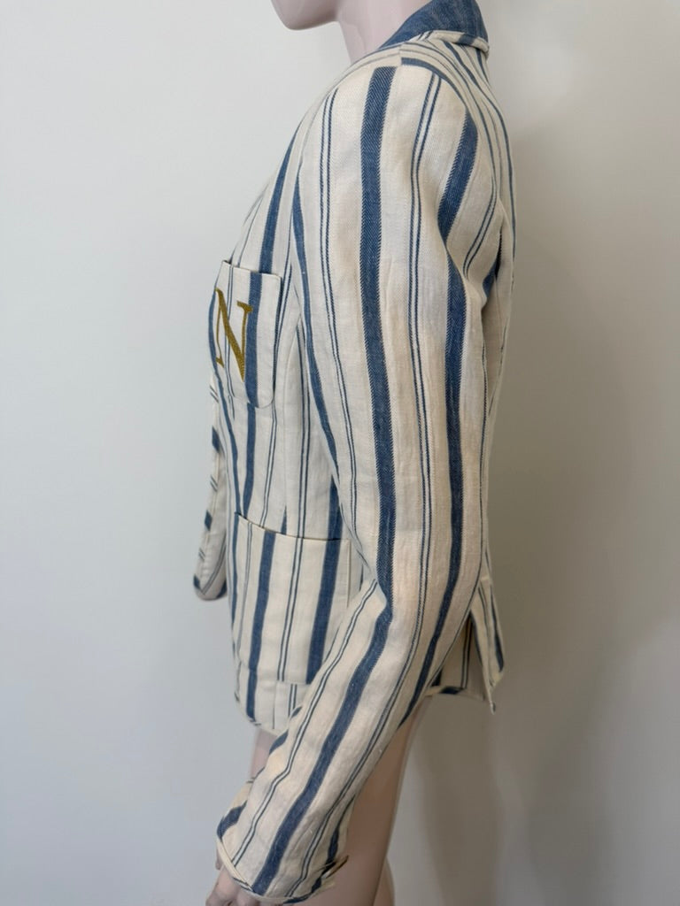 NVSCO - Blazer - crème/blauw gestreept, twee knopen, reverskraag - XL