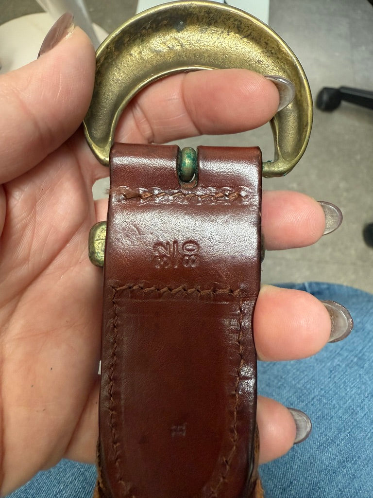 Mulberry - Riem - cognacbruin, gevlochten leer, grote metalen gesp
