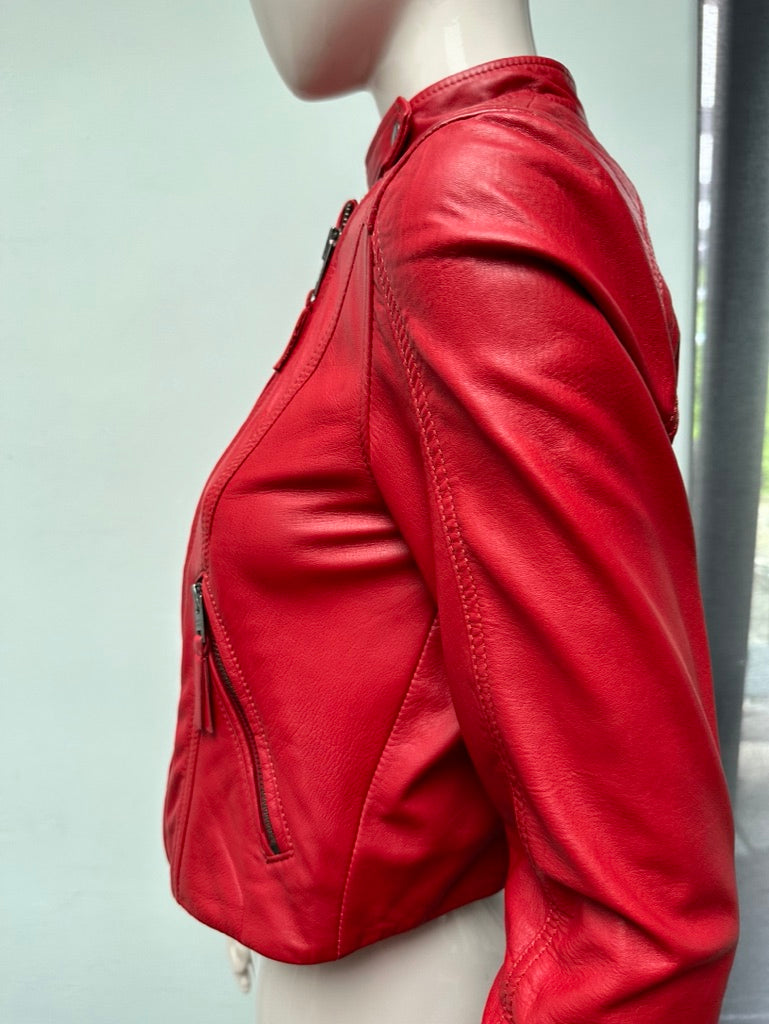 Hilfiger Denim - Jas - rood, leer, bikerstijl - XS