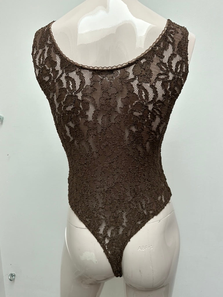 Orna Farho - Body - bruin, doorschijnend kant, bloemenmotief - M