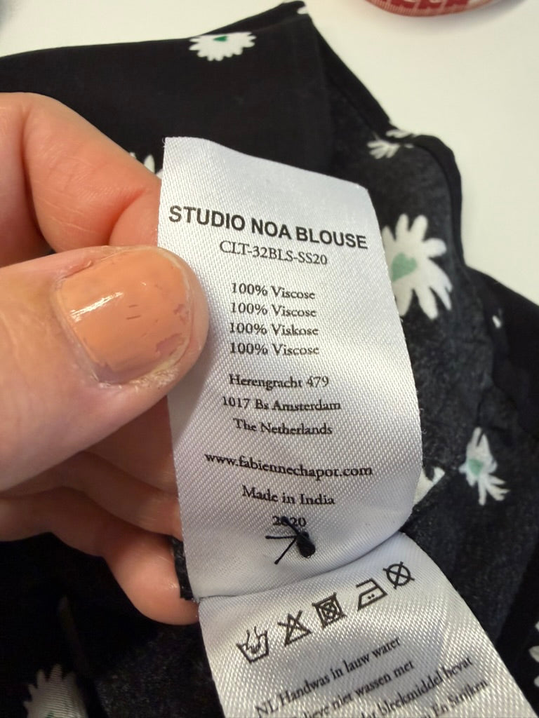 Fabienne Chapot - Blouse - zwart, madeliefjesprint, lange mouw - L