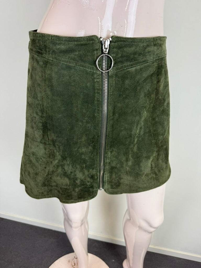 ZARA WOMAN - Rok - groen suède, doorlopende rits, kort model - S