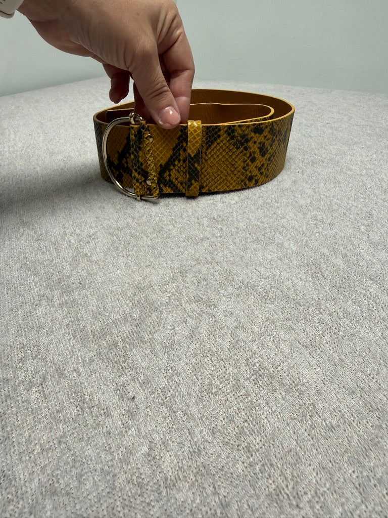 ba&sh Leren Riem Slangenprint Maat 75 – Gele Pythonlook Taille- en Heupriem
