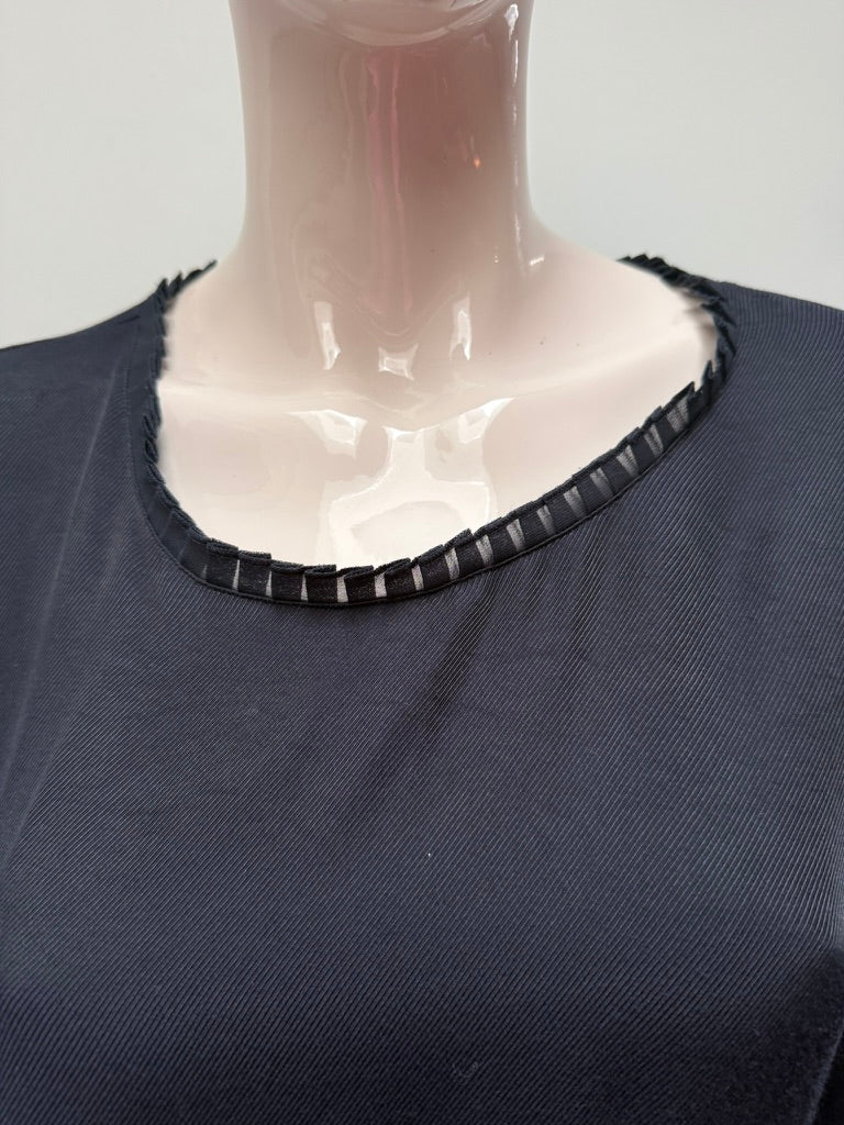 Mayerline - Blouse - donkerblauw, driekwartsmouwen, geplisseerde chiffon inzet - L