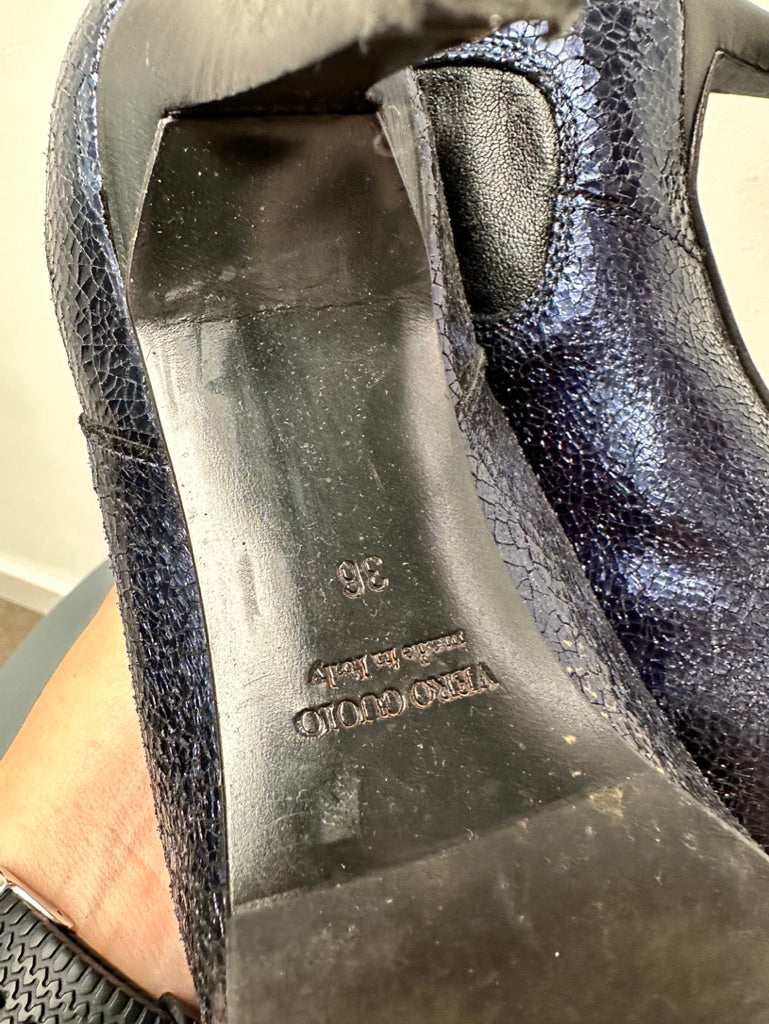 Malo blauwe metallic enkellaarsejs met hak maat 36