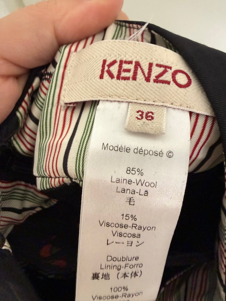 KENZO - Rok - ruitpatroon, zwart/wit/grijs, metalen knopen - S