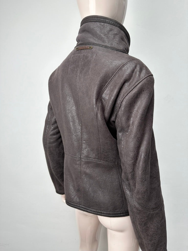 Armani Jeans - Jas - bruin, leerlook, asymmetrische ritssluiting - M/L