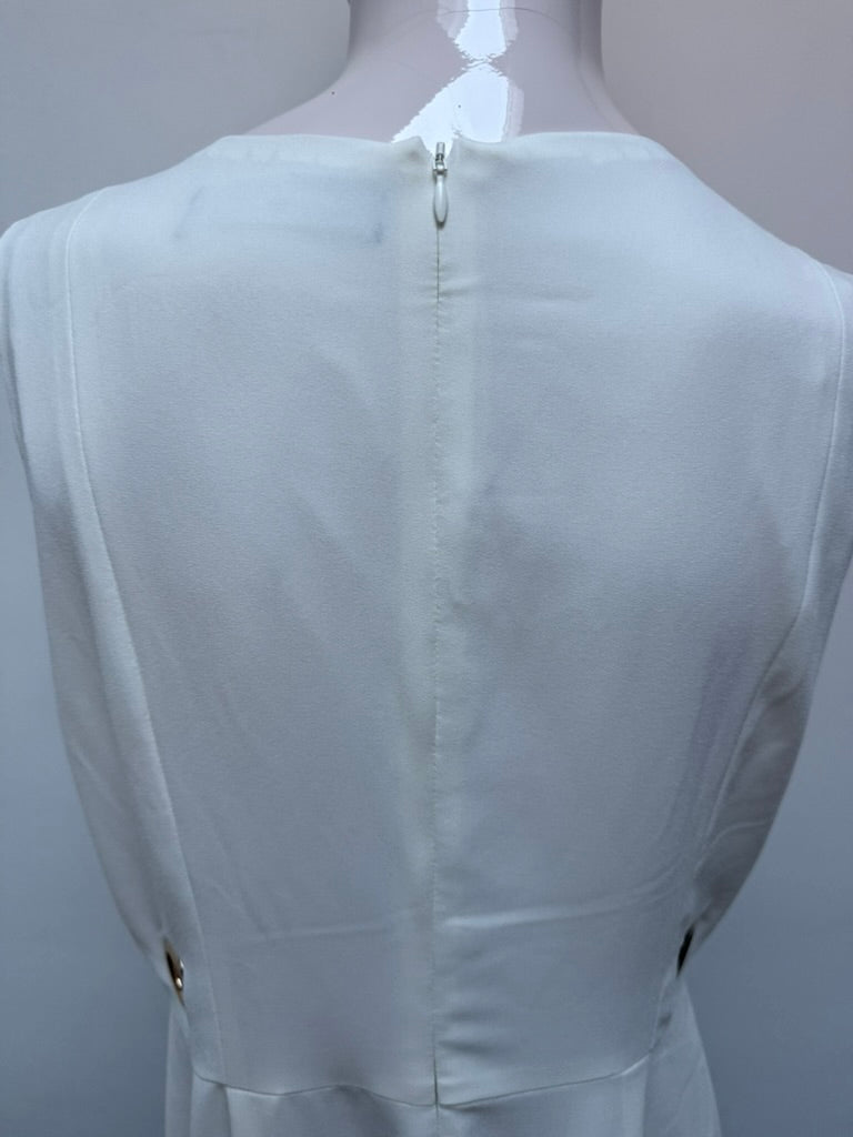 LINEA RAFFAELLI - Jurk - wit, diepe V-hals, metalen ringdetails - L