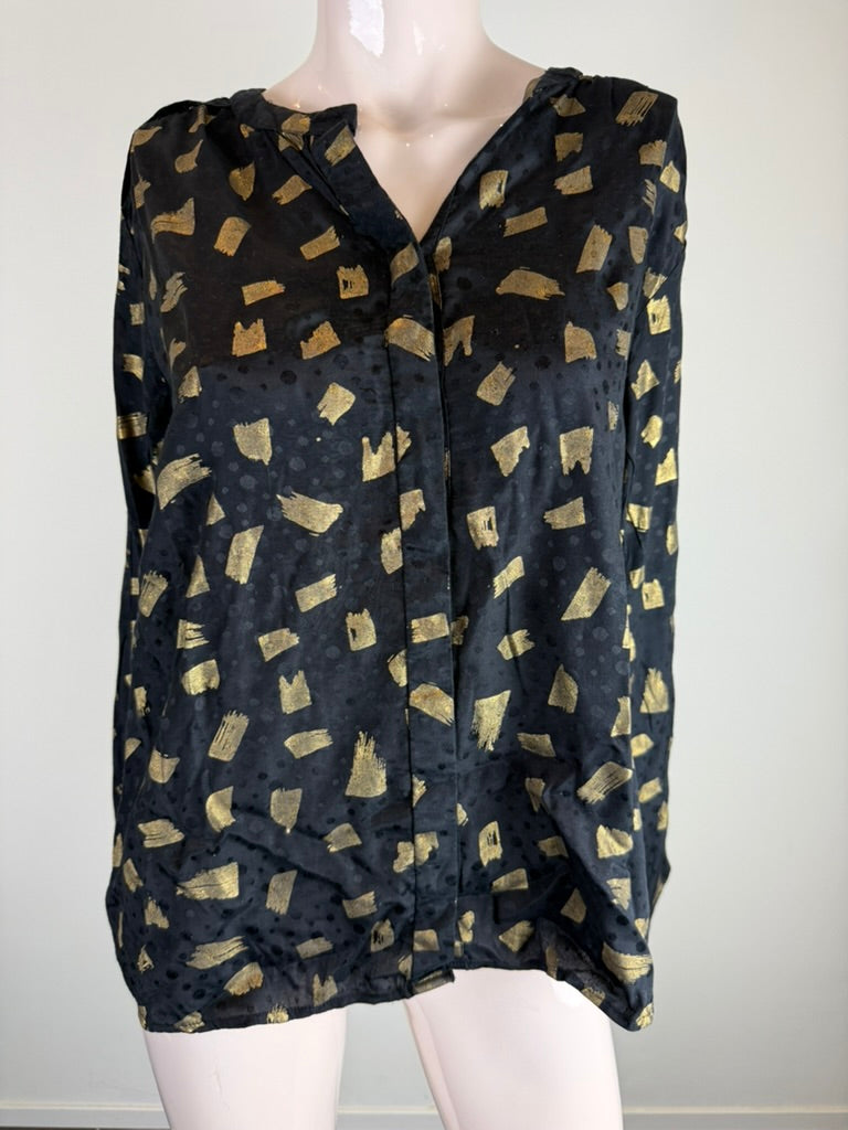 Fabienne Chapot - Blouse - zwart met goud, abstract patroon, verborgen knoopsluiting - L
