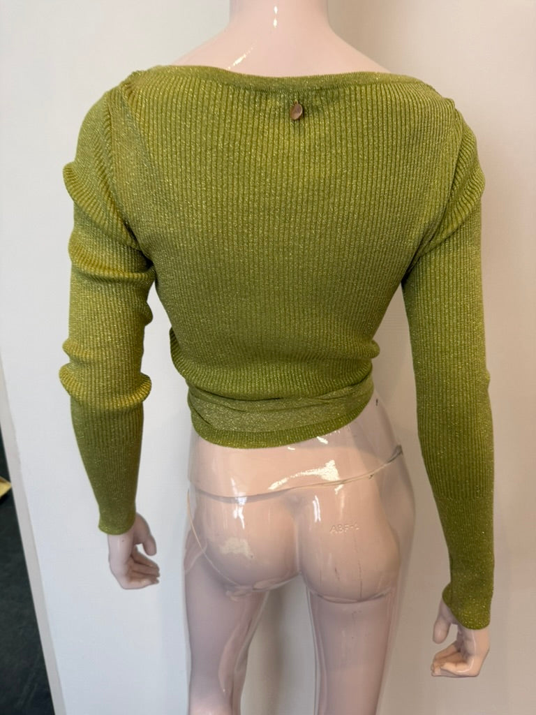 FRACOMINA - Vest - groen, ribgebreid, wikkelmodel - S