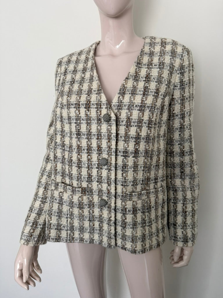 MONA - Blazer - bouclé, ruitpatroon, V-hals - XL