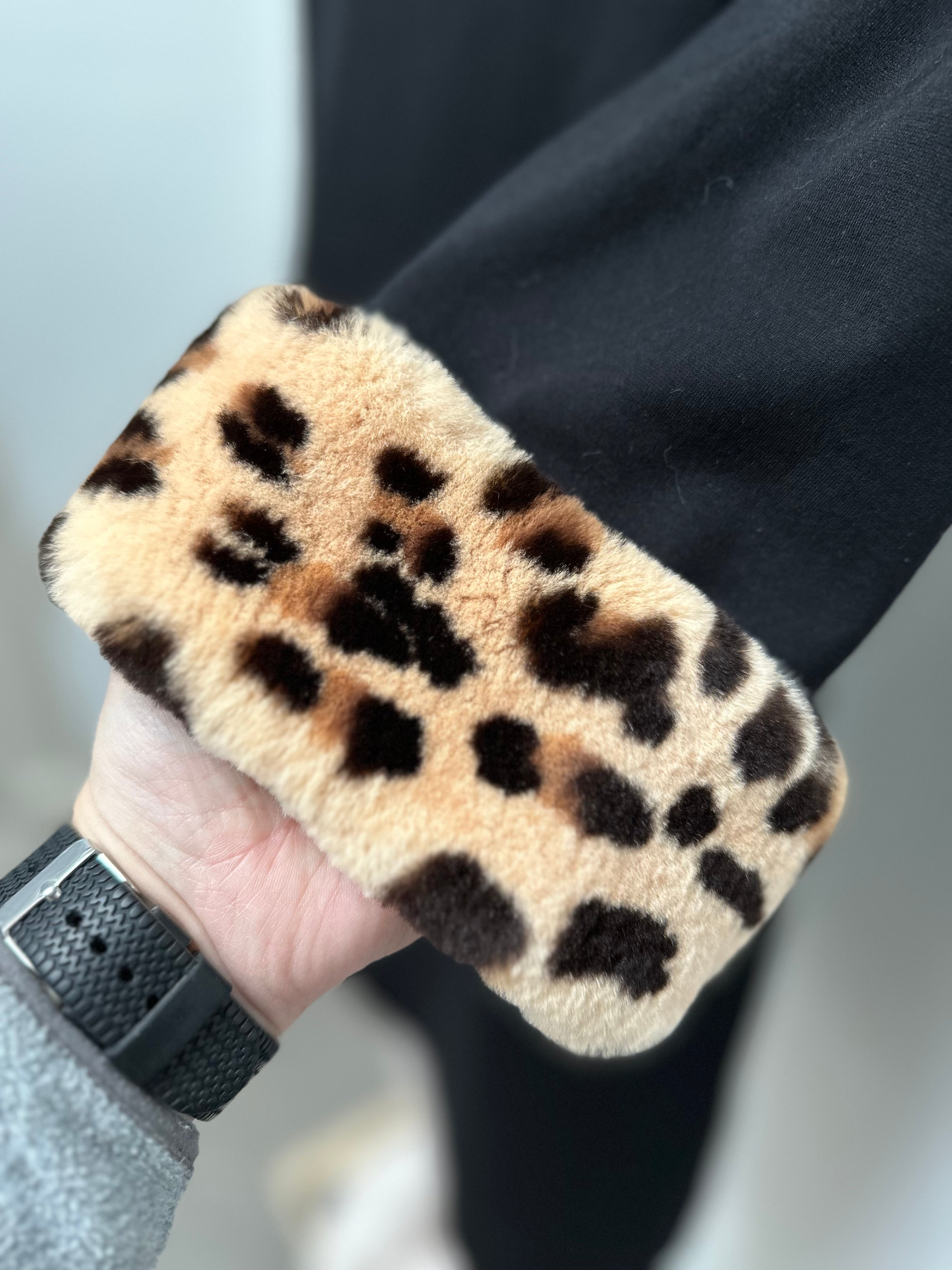 Blumarine zwarte jurk met bonten luipaard details maat 40