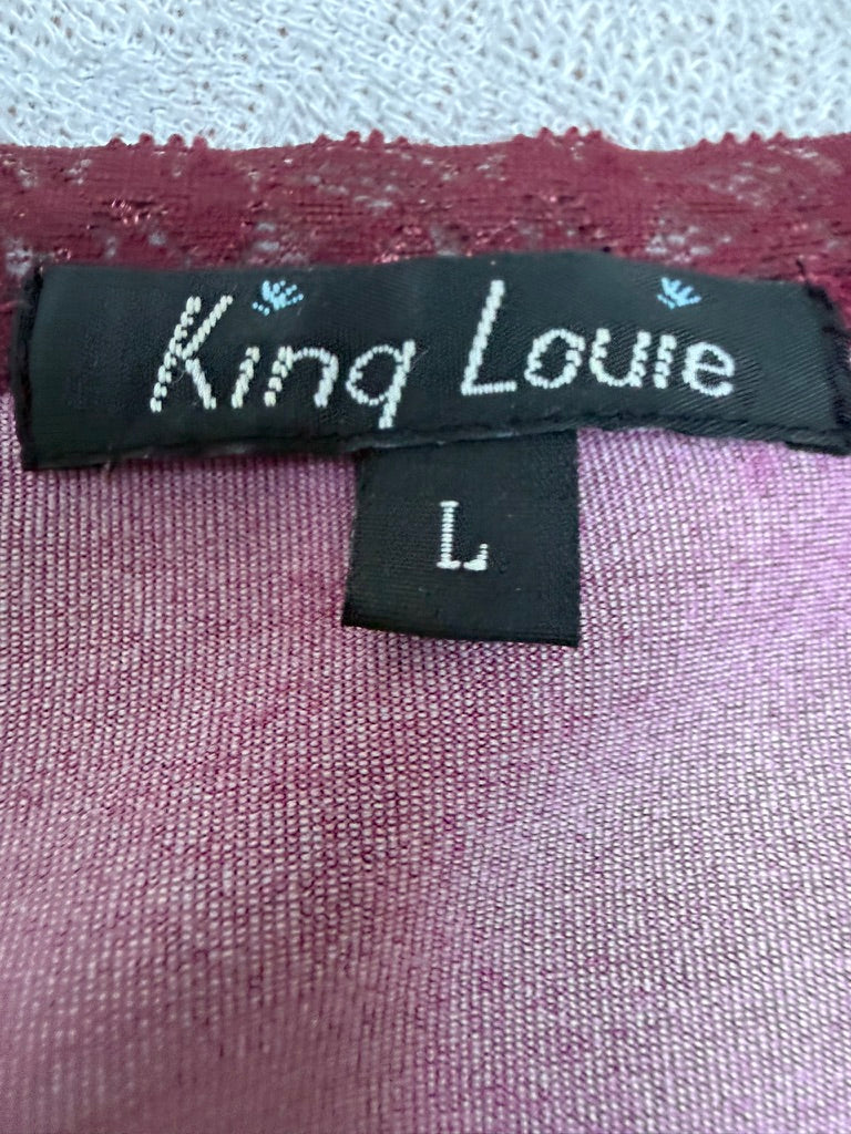 King Louie Wikkeljurk Bordeaux met Bloemenprint – Retro Jurk met V-Hals – Maat L