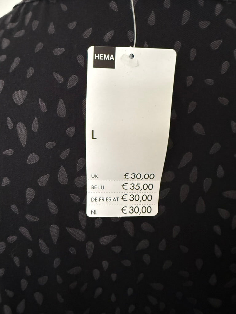 HEMA - Jurk - zwart, bladmotief, knoopsluiting voor - L