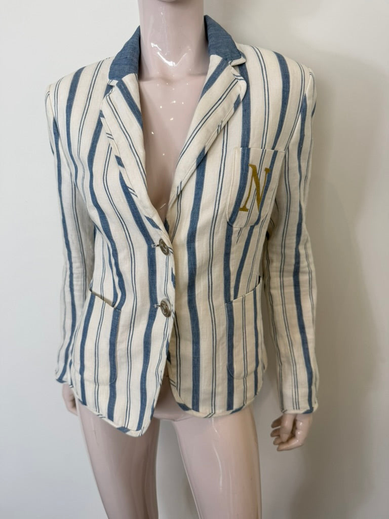 NVSCO - Blazer - crème/blauw gestreept, twee knopen, reverskraag - XL