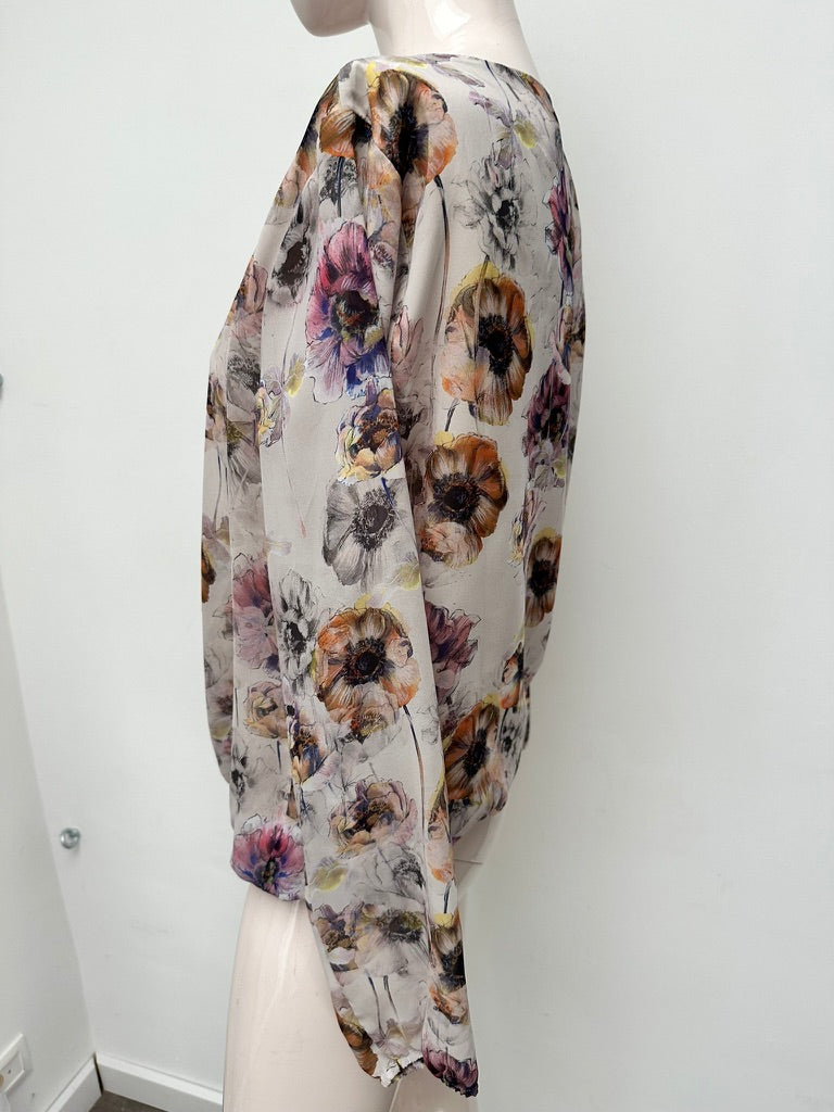 Donna Dura - Blouse - meerkleurig, bloemenprint, semi-transparant - M