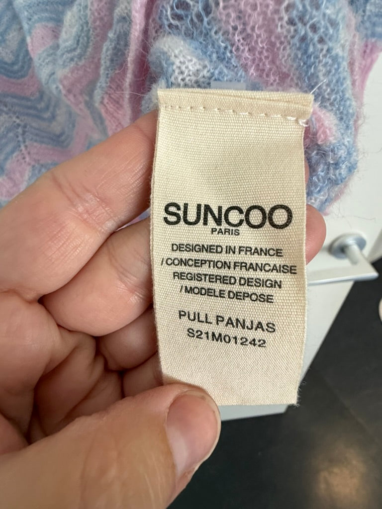 Suncoo - Trui - pastel roze/blauw, golfpatroon, V-hals - maat M