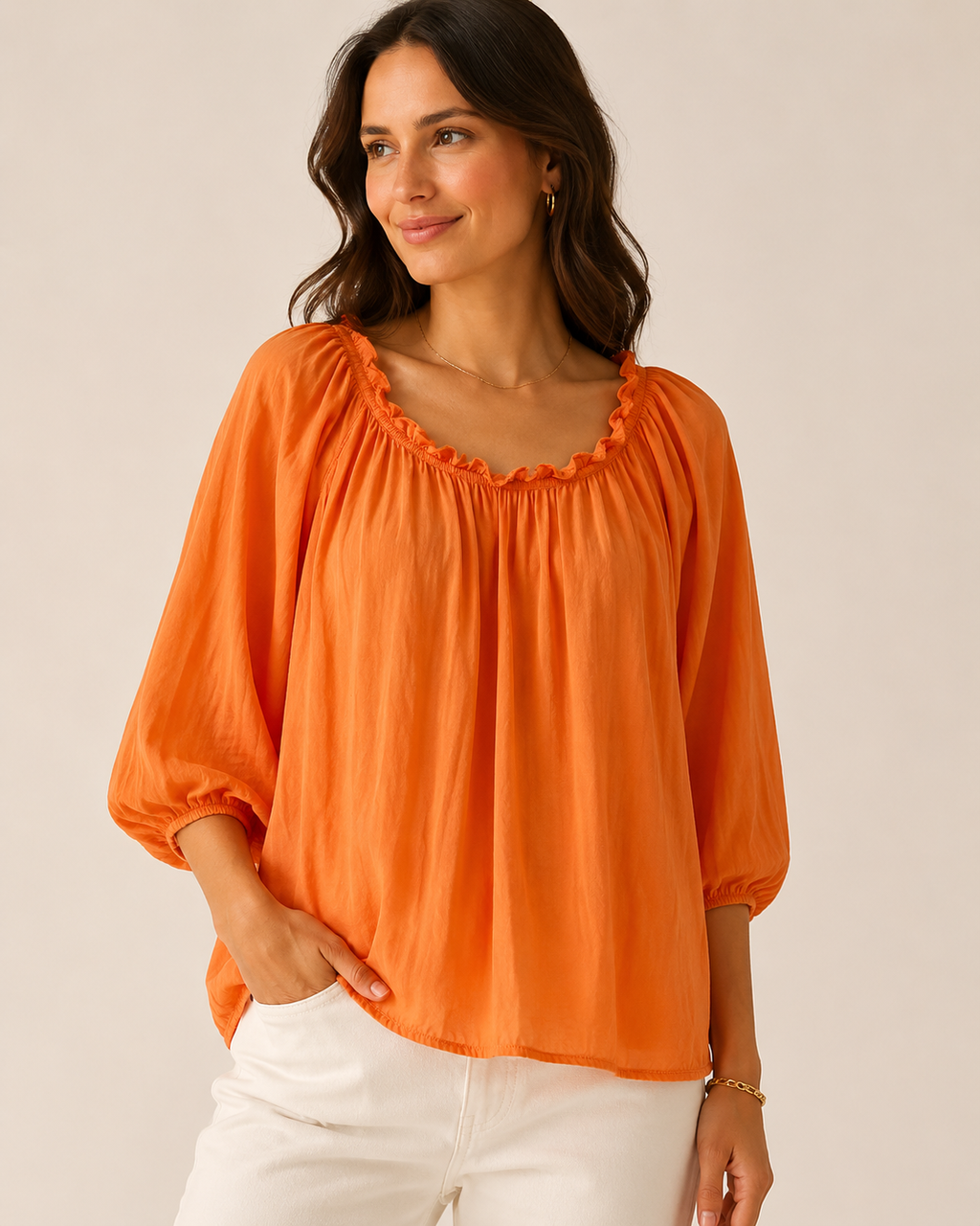 No.lita oranje top met wijde hals maat L
