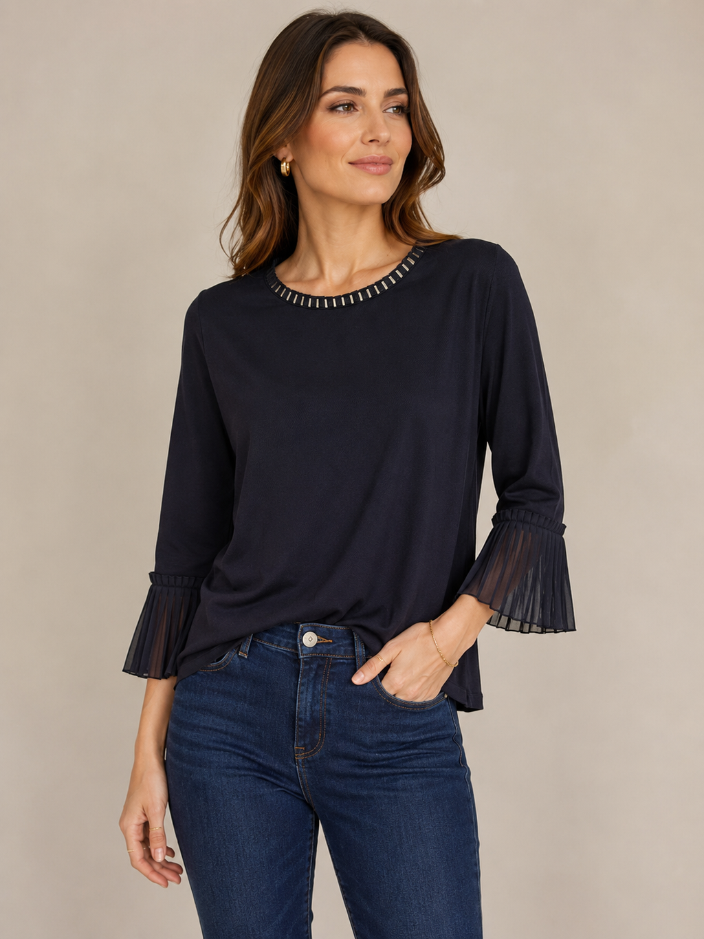 Mayerline blouse met driekwart mouw maat 40 donkerblauw