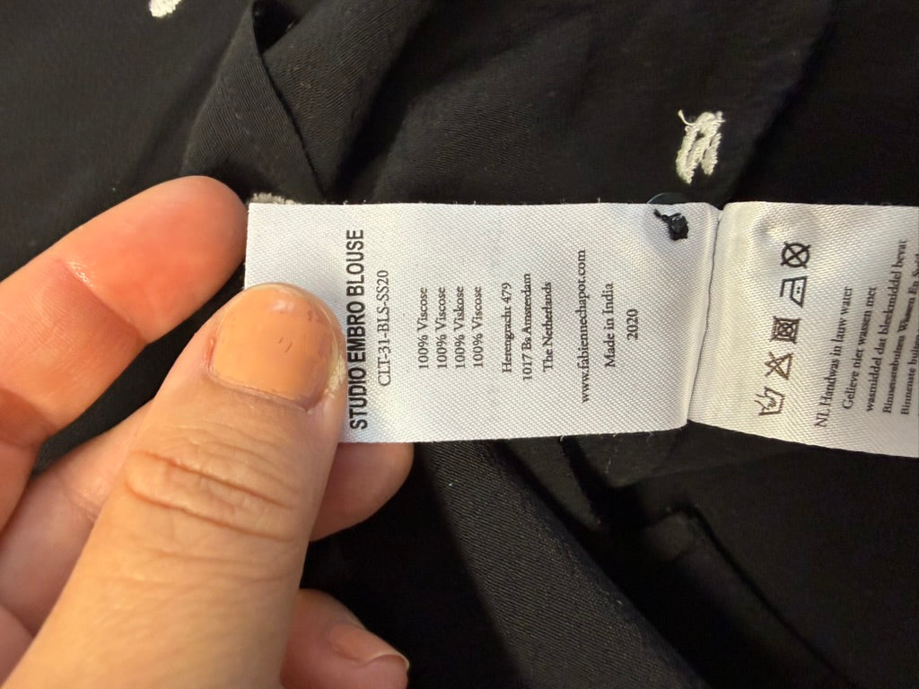 Fabienne Chapot - Blouse - zwart-wit, hartjesprint, opstaande kraag - L