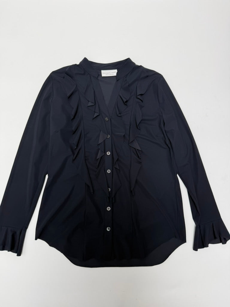 HELENA HART - Blouse - donkerblauw, ruches, opstaande kraag - XL