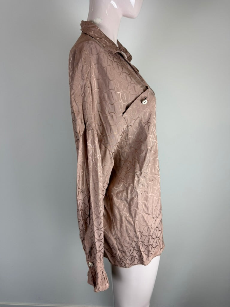 JOSH V - Blouse - beige, glanzende stof, grafisch patroon - L