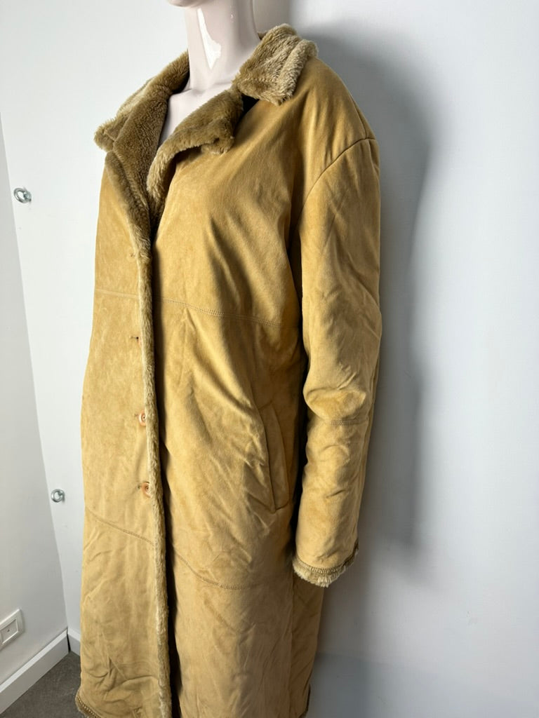 Tex beige lange jas met teddy voering maat XXL