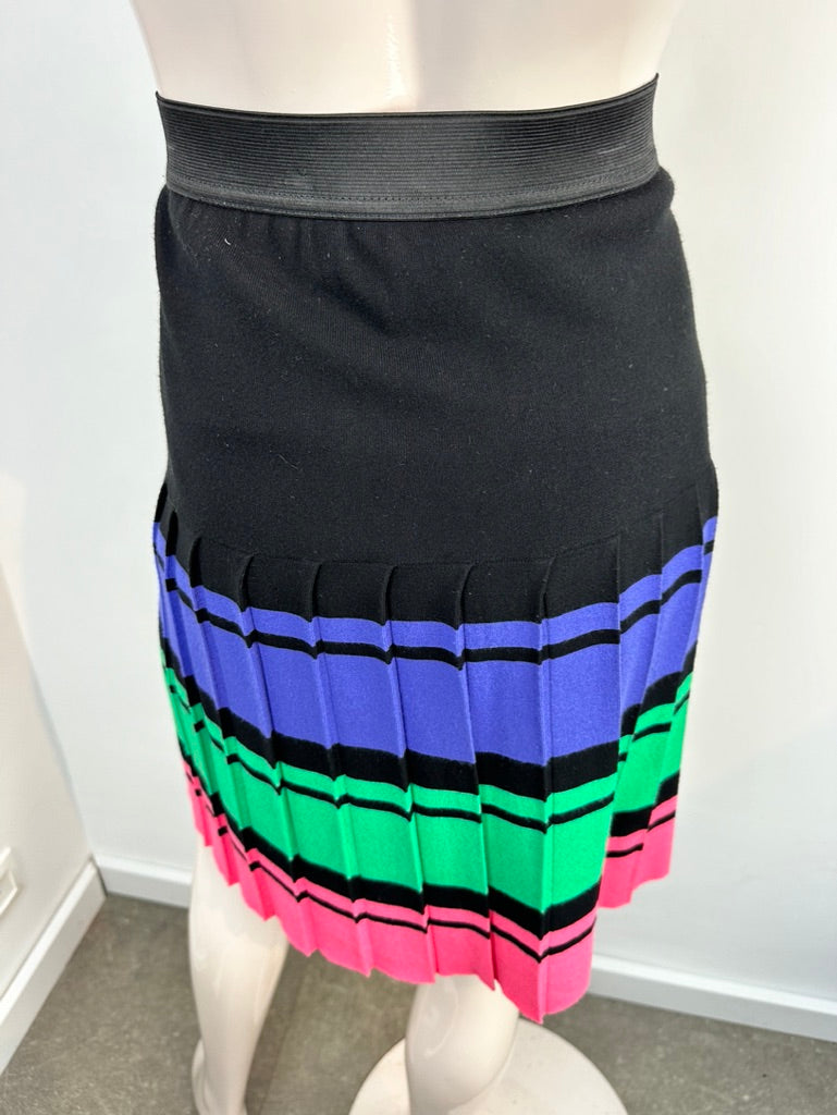 Marc Cain Zwarte Rok met Roze, Groene en Blauwe streep Maat 2