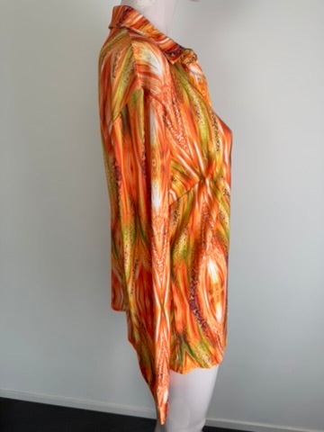 Angelle Milan - Blouse - oranje/groen/geel, all-over patroon, losvallend - XL