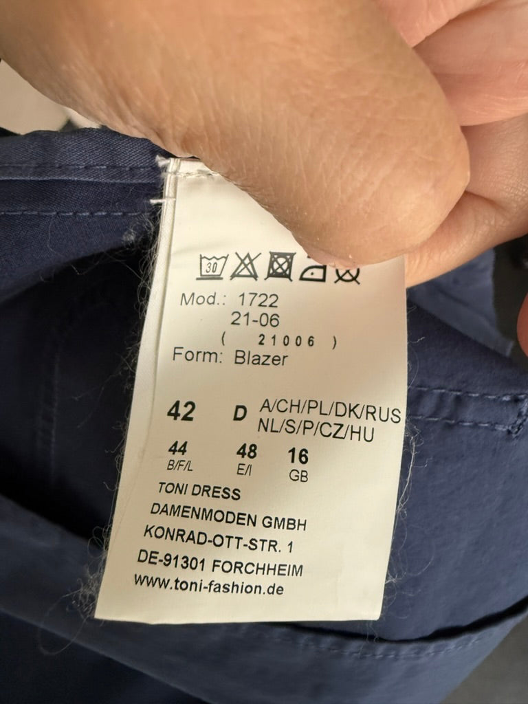 TONI - Blazer - blauw, 3-knoops sluiting, opgestikte zakken - XL