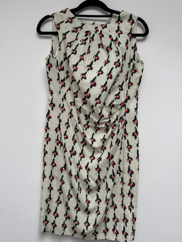 Natan Collection - Jurk - crème/zwart/rood, abstract patroon, mouwloos - M