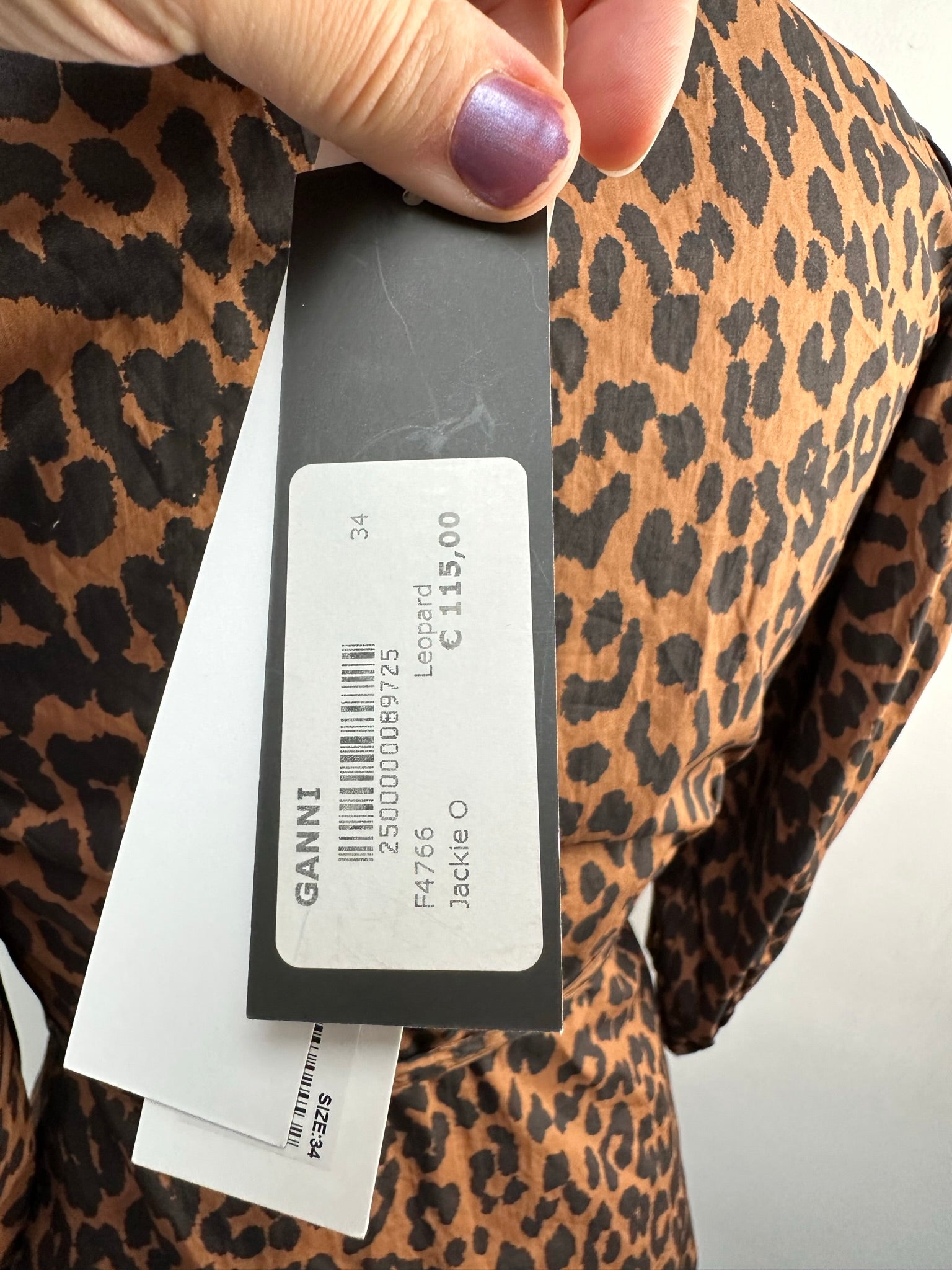 Ganni overslag blouse luipaard met pofmouw maat 34