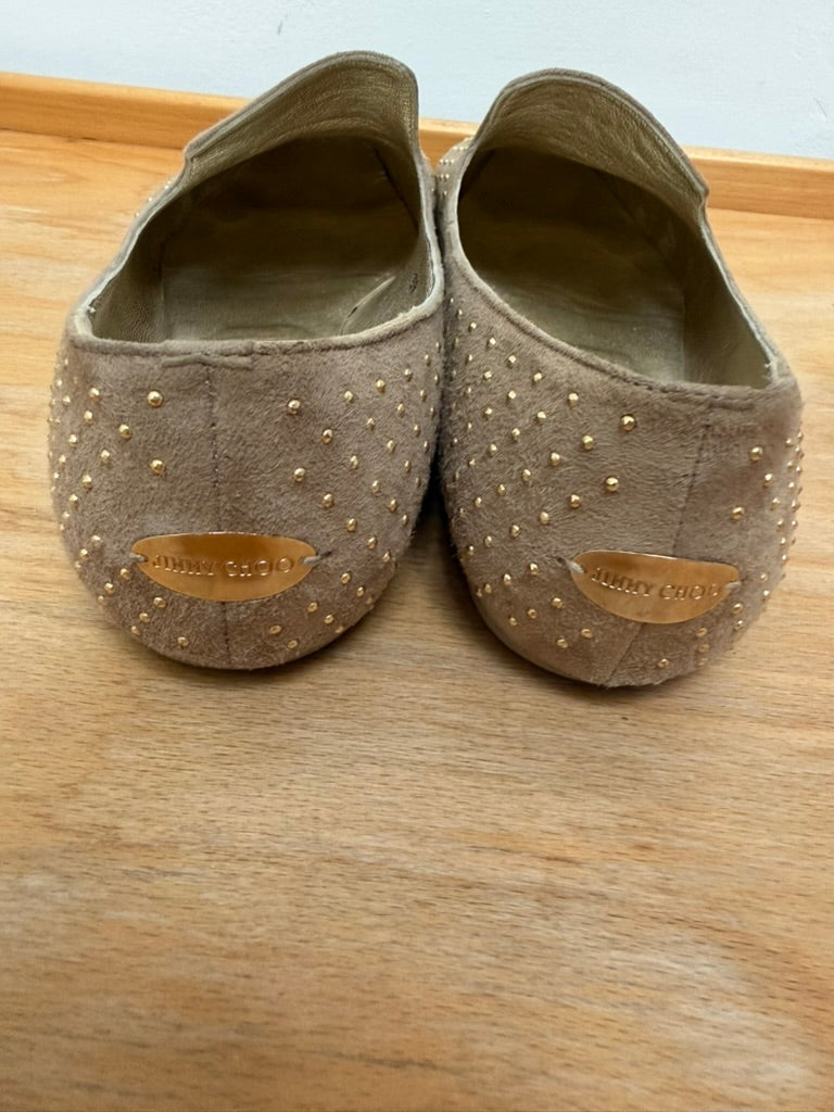 Jimmy Choo - Schoenen - suède, taupe, goudkleurige studs