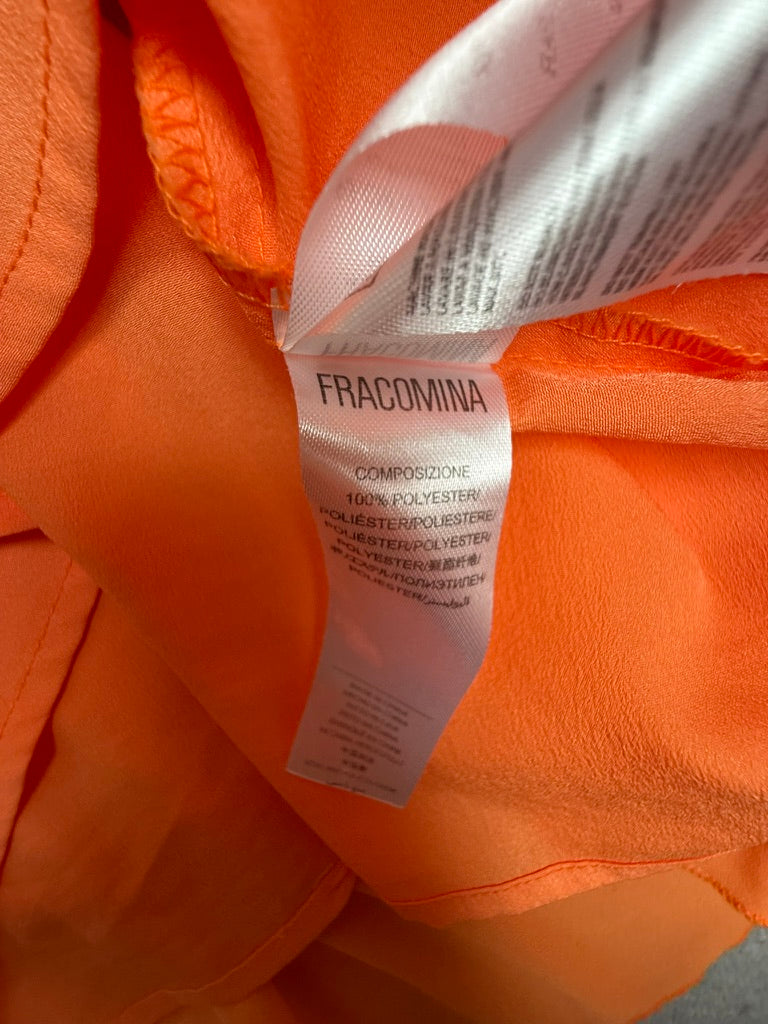 Fracomina neon oranje jurk – elegante chiffon jurk met ruches en strikdetail - maat S/M