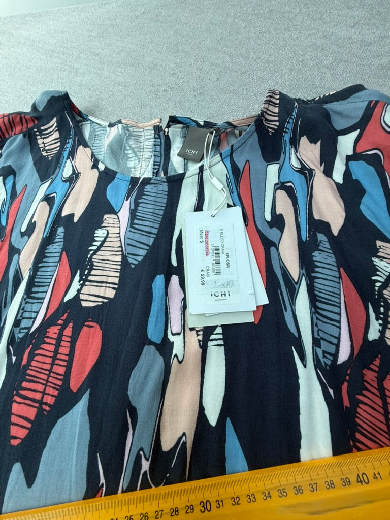 ICHI - Jurk - meerkleurig, abstract patroon, lange mouwen - S