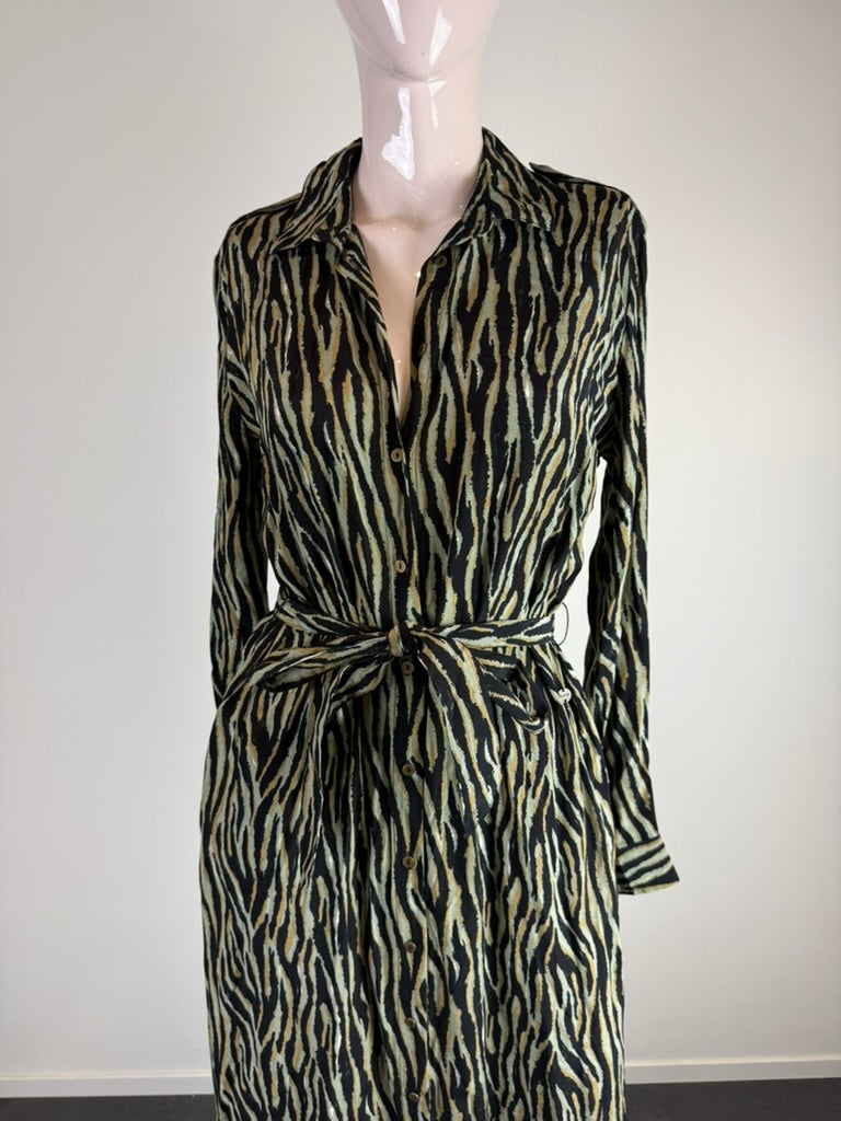 Garcia - Jurk - zebraprint, midi-lengte, ceintuur - S