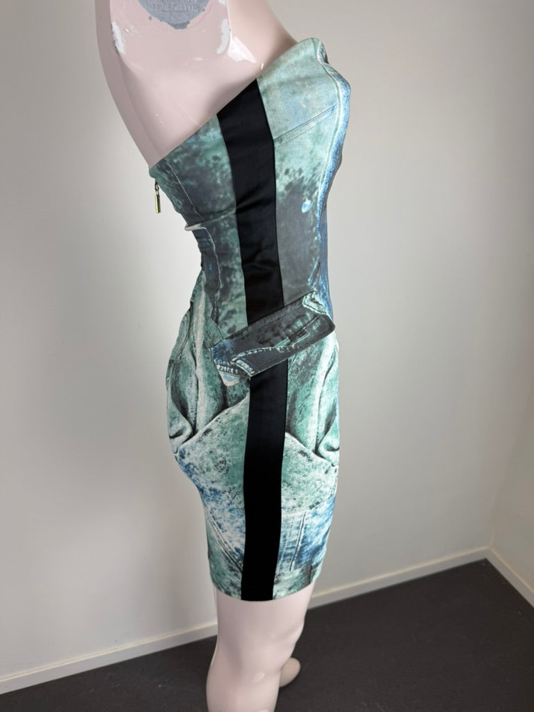 Just Cavalli - Jurk - blauw, denimprint, strapless - XS