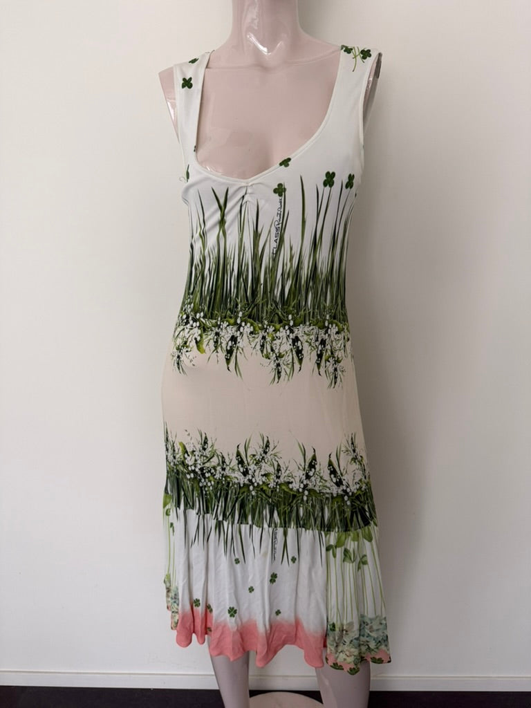 CLASS ROBERTO CAVALLI - Jurk - mouwloos, bloemenprint, roze rand aan zoom - XL