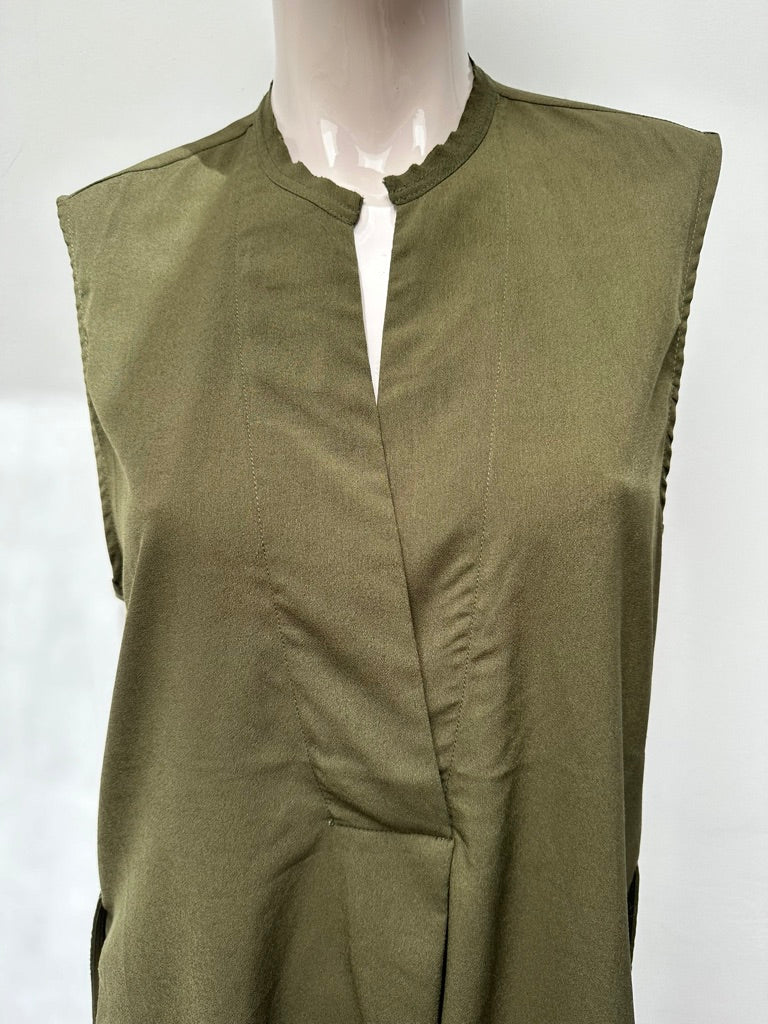 Maria Tailor - Blouse - khaki, mouwloos, V-hals - S