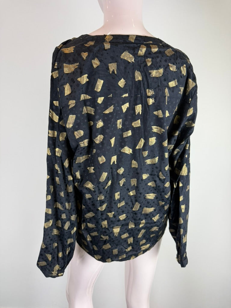 Fabienne Chapot - Blouse - zwart met goud, abstract patroon, verborgen knoopsluiting - L