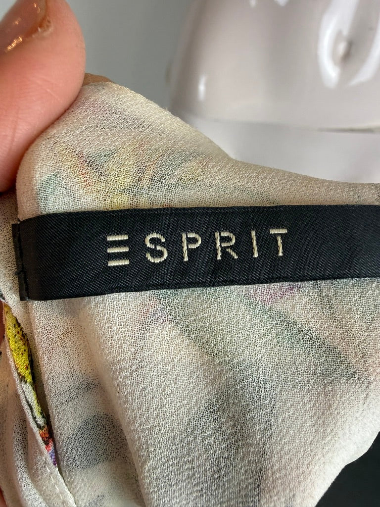 ESPRIT - Top - tropische bloemen- en bladerenprint, mouwloos, getailleerde taille - S